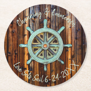 Rustic Nautical Bröllop eller Förlovning Underlägg Papper Rund