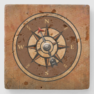 Rustic Nautical Compass Brown Background Stenunderlägg