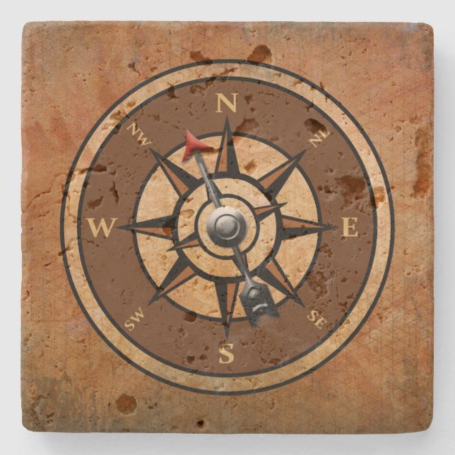 Rustic Nautical Compass Brown Background Stenunderlägg (Framsidan)