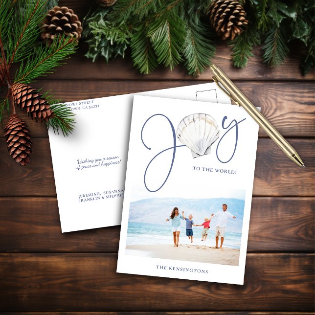 Rustic Nautical Jul Joy Helgdag Photo Helg Vykort (Rustic Nautical Christmas Joy Holiday Photo Card)