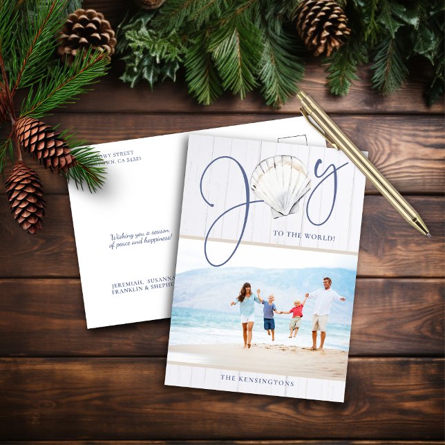 Rustic Nautical Jul Joy Helgdag Photo Helg Vykort (Rustic Nautical Christmas Joy Holiday Photo Postcard)