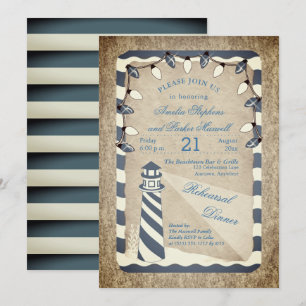 Rustic Nautical Lighthouse Beach Rehearsal Middag Inbjudningar