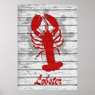 Rustic Nautical Lobster on Weasted Wood   Skriv ut Poster