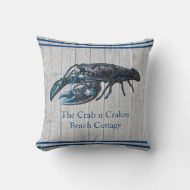 Rustic Nautical Navy lobster Coastal Grått wood Kudde