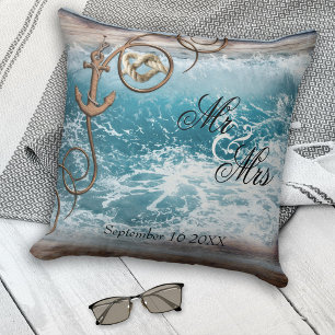 Rustic Nautical Ocean Bröllop Pillow Kudde