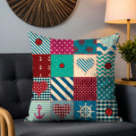 Rustic Nautical Patchwork Anchor Heart Mönster Kudde<br><div class="desc">Den här moderna designen har ett strålande lappverk av färgstarka nautiska temerade rutor #home #decor #homedecor #nautisk #marin #ankor #insida #homeinors #design #designer #throwsides #vid #kuddar #cushions #beachhouse #sailing #sailboat #yacht #kärlek #nauticaldecor</div>