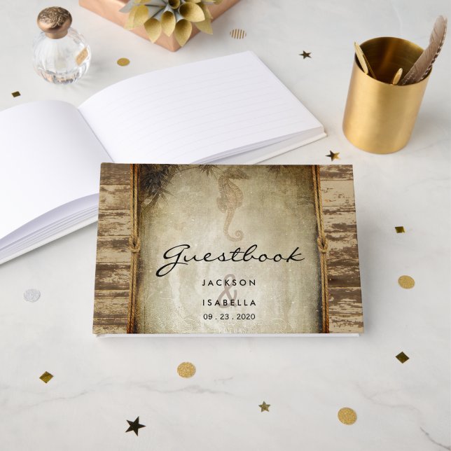 Rustic Nautical Wood Design Guestbook Gästböcker (Framsida öppen)