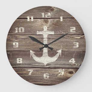 Rustic Nautisk vackert autentiskt tittar Wood L Stor Klocka