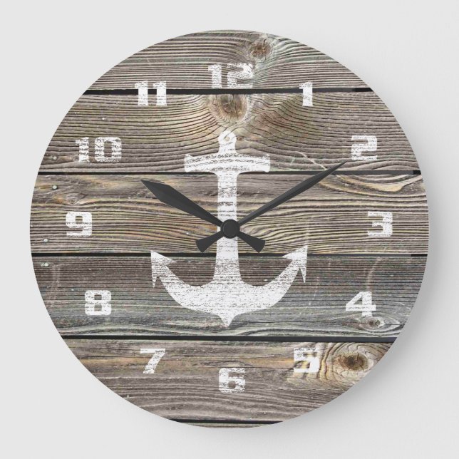 Rustic Nautisk vackra autentiska tittar Wood Stor Klocka (Framsida)