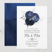 Rustic Navy and Faux Glitter Silver Floral Wedding