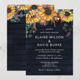 Rustic Navy Barn Wood Land Sunwers Bröllop Inbjudningar