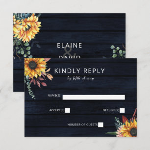Rustic Navy Barn Wood Land Sunwers Bröllop OSA Kort