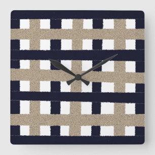 Rustic Navy/Beige/White Rand Fyrkantig Klocka