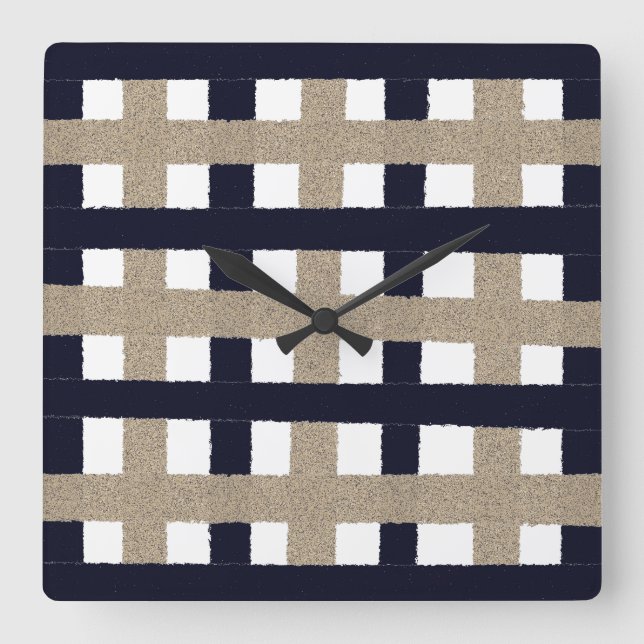 Rustic Navy/Beige/White Rand Fyrkantig Klocka (Framsida)