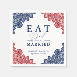 Rustic Navy Blue and Red Blommigt Snöre Bröllop Pappersservett