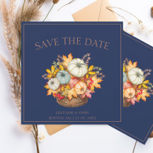 Rustic Navy Blue Autumn Fall Pumpkins Bröllop