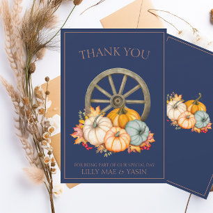 Rustic Navy Blue Autumn Fall Pumpkins Bröllop Tack Kort