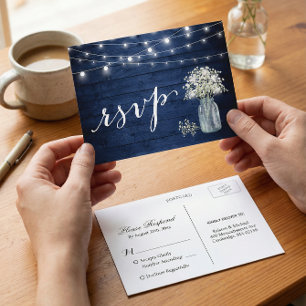 Rustic Navy Blue Baby's Band String Ljus OSA Inbjudan Vykort