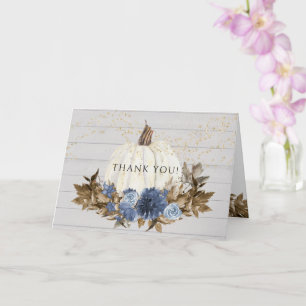 Rustic Navy Blue Blommigt Fall Pumpkin Tack Kort