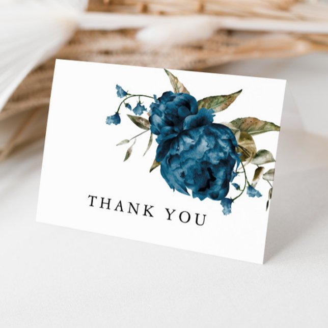 Rustic Navy Blue Blommigt Tack Kort (Skapare uppladdad)