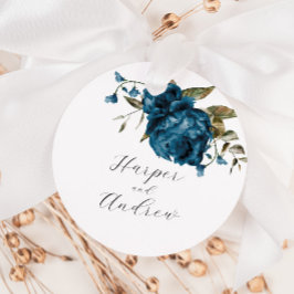 Rustic Navy Blue Blommigt Wedding Favor Märkre Gåvor Etiketter