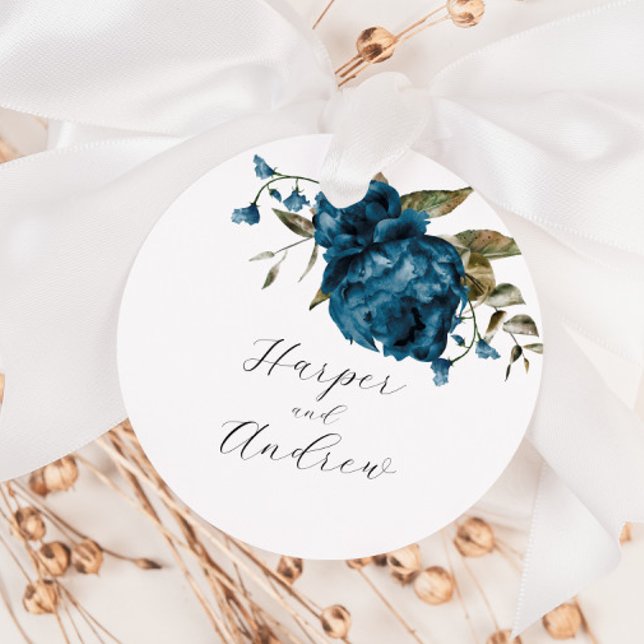 Rustic Navy Blue Blommigt Wedding Favor Märkre Gåvor Etiketter (Skapare uppladdad)