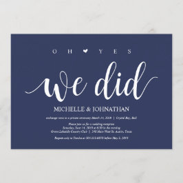 Rustic Navy Blue Bröllop Elopement Recept Inbjudningar