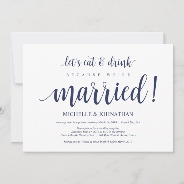 Rustic Navy Blue Bröllop Elopement Recept Inbjudningar (Framsida)