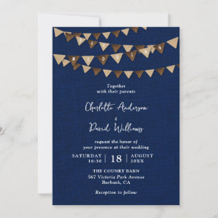 Rustic Navy Blue Burlap Bunting Bröllop Inbjudningar