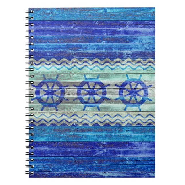 Rustic Navy Blue Coastal Frakt Hjul Anteckningsbok (Framsidan)