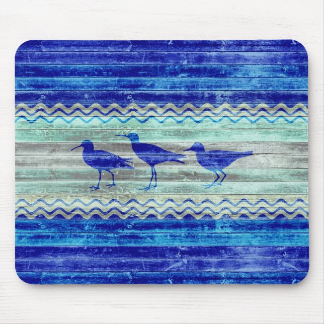 Rustic Navy Blue Coastal Sandpipers Musmatta (Framsidan)