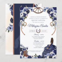 Rustic Navy Blue Flora Western Charro Quinceanera