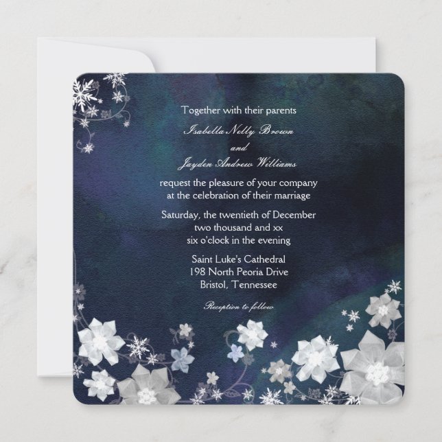 Rustic Navy Blue Frosty Winter Wedding Inbjudningar (Framsida)