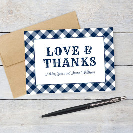 Rustic Navy Blue Gingham Play Bröllop Monogram Tack Kort