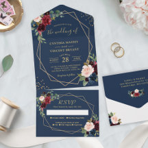 Rustic Navy Blue Guld Geometric Bröllop