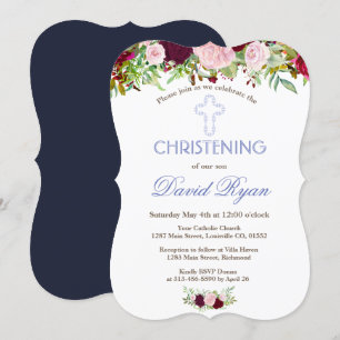 Rustic Navy Blue Marsala Blommigt Christening Inbjudningar