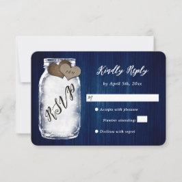 Rustic Navy Blue Mason Burk Wood Bröllop OSA Card