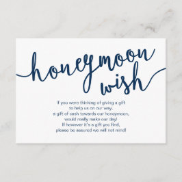 Rustic Navy Blue Script, Bröllop Honeymoon Wish Tilläggskort