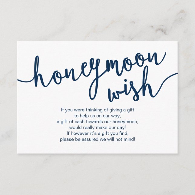 Rustic Navy Blue Script, Bröllop Honeymoon Wish Tilläggskort (Framsida)