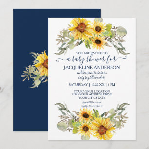 Rustic Navy Blue Solros Blommigt Boy Shower Inbjudningar