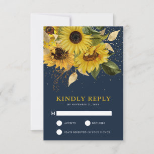 Rustic Navy Blue Solros Blommigt Bröllop OSA Kort