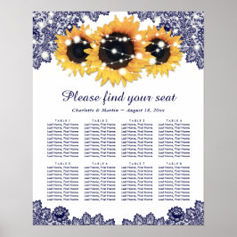 Rustic Navy Blue Solros Bröllop Sittdiagram 8 Poster