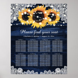 Rustic Navy Blue Solros Bröllop Sittdiagram 8 Poster