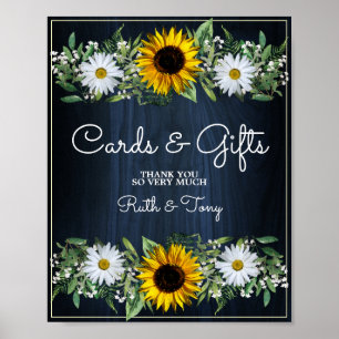 Rustic Navy Blue Solros Bröllopskort & Gifts Poster