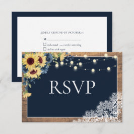 Rustic Navy Blue Solros Snöre Wood Bröllop OSA Kort