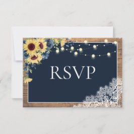 Rustic Navy Blue Solros Snöre Wood Bröllop OSA Kort