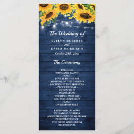 Rustic Navy Blue Solros String Ljus Bröllop Program