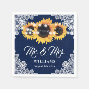 Rustic Navy Blue SunblommMr och Mrs Bröllop Pappersservett