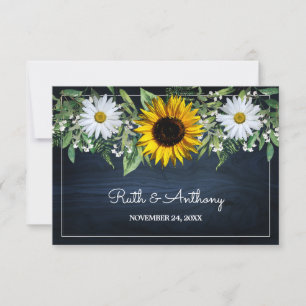 Rustic Navy Blue Sunblommor Daisy Wedding Favor Tack Kort