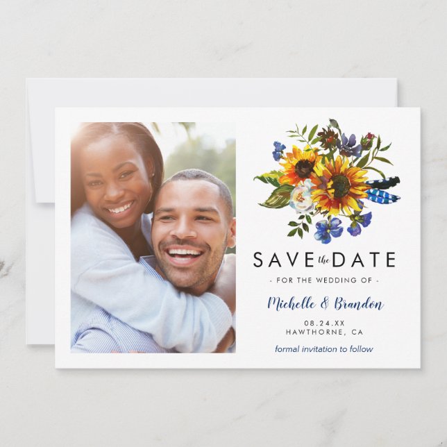 Rustic Navy Blue Sunsun Save the Date Photo Spara Datumet (Framsida)